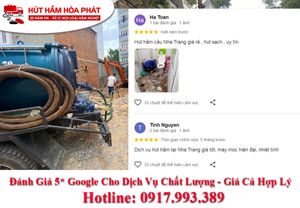 Đánh giá 5 * Google cho uy tín & chất lượng dịch vụ hút hầm cầu Hòa Phát NT Khánh Hòa